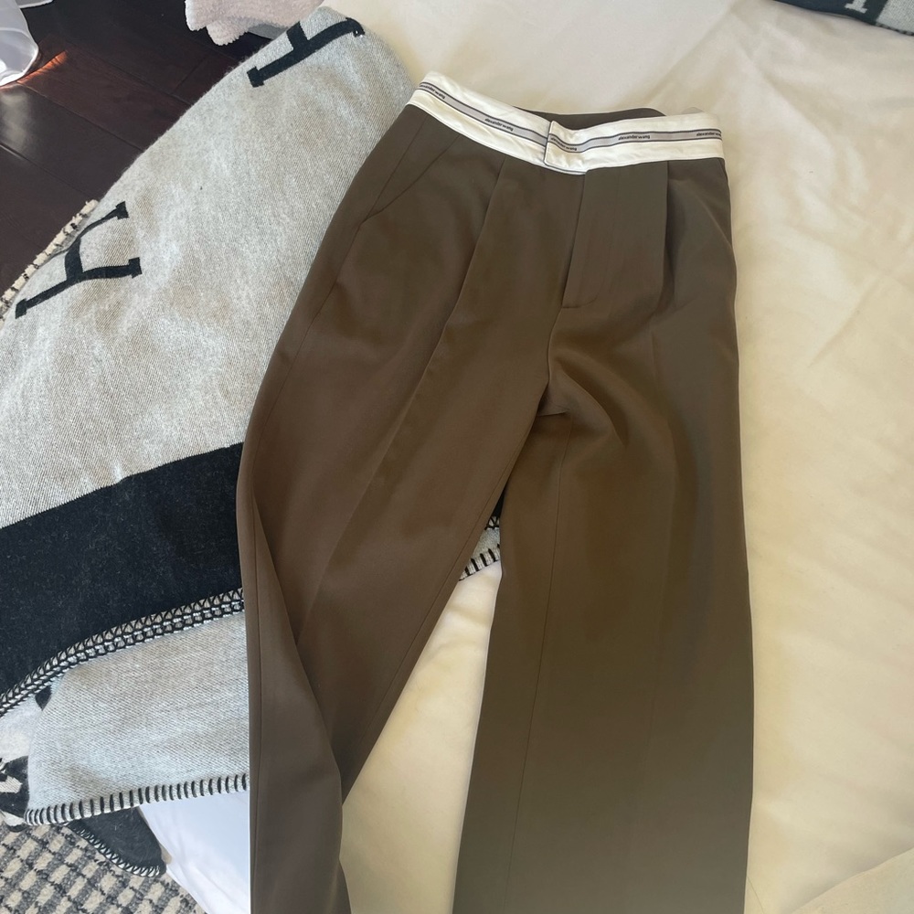 Alexander Wang Olive Green Straight Leg Pants with Contrast Waist